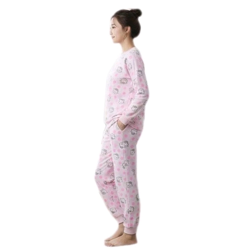 Hello Kitty Sanrio Womens 2pc Pink Knit Lounge PJ Set Long Sleeve Top Jogger - Picture 4 of 16